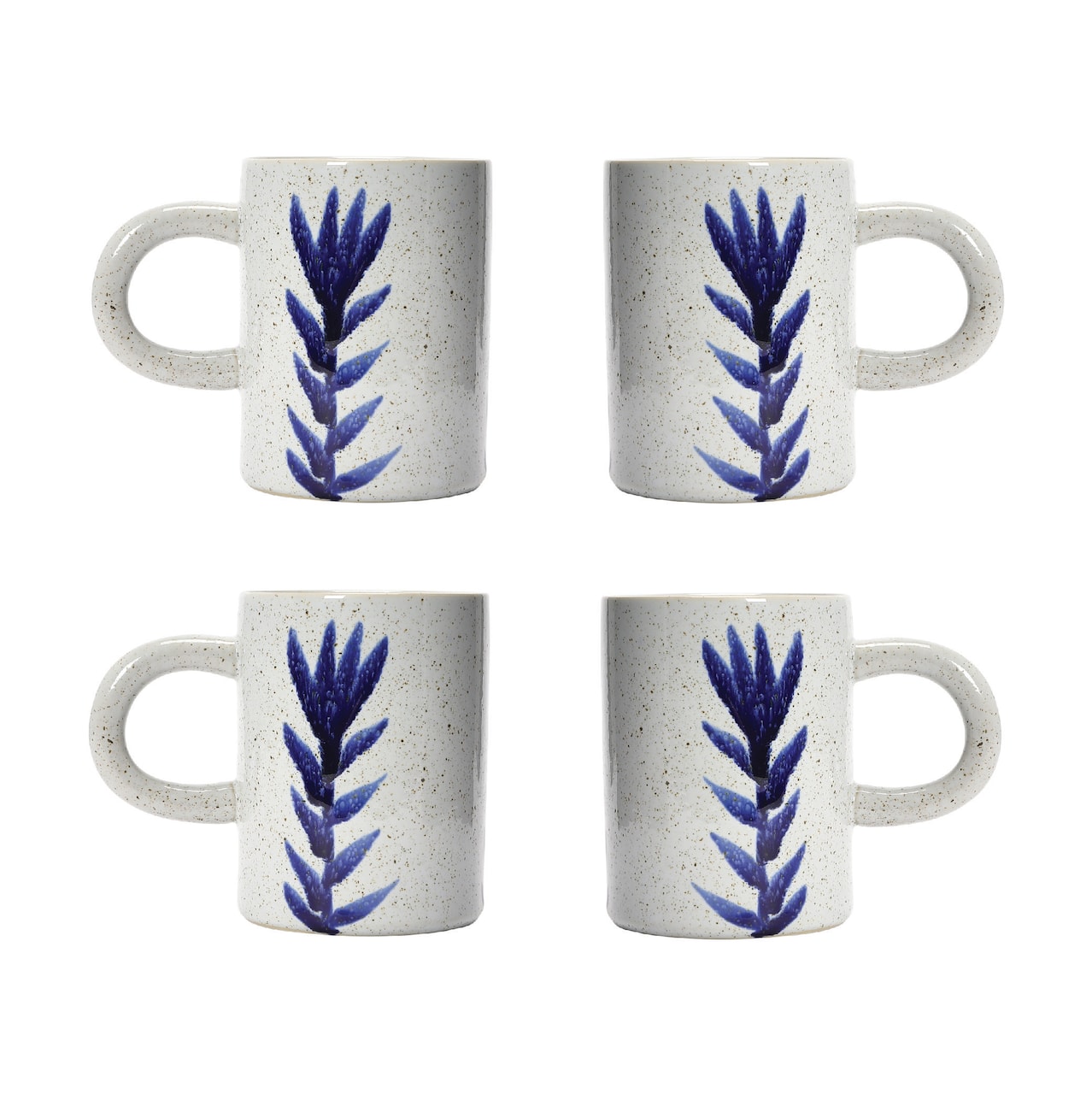 Hello Honey® 12oz. Antique Blue and White Reactive Glaze Mug Set with Flower Design